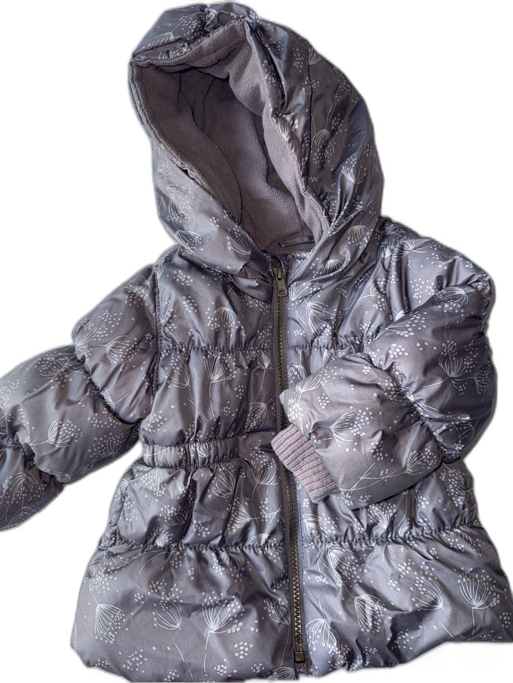 Old Navy Puffer Jacket Baby Girl 18-24 Month Floral Hooded !